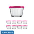 8 Tigela Vidro Americano Tampa Plastica Sortida 150ml Nadir