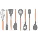 8 Utensílios De Cozinha Silicone Com Cabo De Bambu Cinza