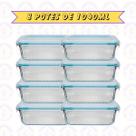 8un Pote de Vidro Canelado Hermético 1040ml Marmita Forno Detalhes