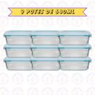 9 Pote Canelado Retangular 640ML Tampa Hermética Frutas Fit Alimentos