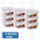 9 Pote Marmita 800ML Quadrado c/ Tampa Vidro Resistente 9 Pote Marmita 800ML Quadrado c/ Tampa Vidro Resistente