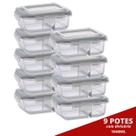 9 Pote Retangular 1040ML c/ Divisória e Tampa Marmita Lancheira