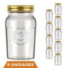 9 Potes Vidro Americano Rosca Alimentos 1,5L Vintage Nadir 9 Potes Vidro Americano Rosca Alimentos 1,5L Vintage Nadir