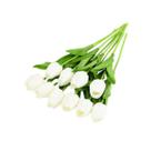 9 Tulipas Flores Artificiais Folhagem Toque Real Branco