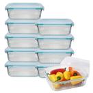 9Pç Pote Retangular Canelado 370ML Marmita Fit Frutas Lanches