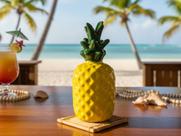 Abacaxi decorativo tropical em cerâmica esmaltada amarelo