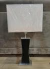 Abajur Couro Preto Costura Branca + Cúpula Retangular Basic Branco