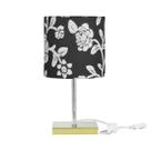 Abajur Eros Cilindrico Floral Prata032 Base Dourada Quadrada