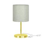 Abajur Eros Cilindrico Linho Claro Com Base Redonda Dourado