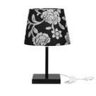 Abajur Eros Dome Floral Prata 032 Base Toda Preta Quadrada