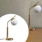Abajur Luminária De Mesa Inclinado Jabuticaba Dourado Com Globo Vidro + Lâmpada Branco frio
