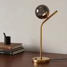 Abajur Luminária De Mesa Inclinado Jabuticaba Dourado com Vidro Globo 10cm Fume