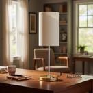 Abajur luminária de Mesa Redondo Com Interruptor de aluminio e Bivolt Com Cúpula algodão