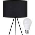 Abajur Luminária Mesa 48 e 75cm Tripé Altura Regulável Gimpo KJTD-726-PRETO + Lâmpada 12W LED Bivolt