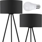Abajur Luminária Mesa 48 e 75cm Tripé Altura Regulável Gimpo KJTD-726-PRETO + Lâmpada 9W LED Bivolt