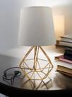 Abajur Luminária Mesa Base Diamante Aramado Cúpula Tecido Escritório Quarto Aramado Rose Com Cúpula Branca DOURADO BRANCO