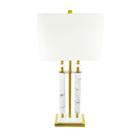 Abajur Luxuoso Marmore Tubos Metal Dourado Retangular Cupula