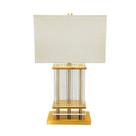 Abajur Luxuoso Metal Dourado Cilindros Cristais Retangular