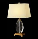 Abajur metal dourado corpo em cristal k9 clear com cupula em tecido