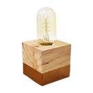 Abajur Mini Cubo Wood Detalhe Cobre Base E-27 - Ellume