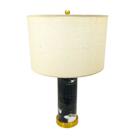 Abajur Redondo Marmore Preto e Branco Detalhes Metal Dourado