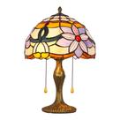 Abajur Tiffany Cupula Vitral Florais Lilás Base Bronze Abajur Tiffany Cupula Vitral Florais Lilás Base Bronze