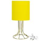 Abajur Torre Cilindrico Amarelo com Aramado Dourado