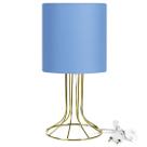 Abajur Torre Cilindrico Azul com Aramado Dourado