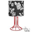 Abajur Torre Cilindrico Floral Prata com Aramado Vermelho