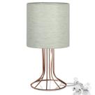 Abajur Torre Cilindrico Linho Claro com Aramado Cobre