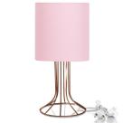 Abajur Torre Cilindrico Rosa com Aramado Cobre
