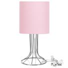 Abajur Torre Cilindrico Rosa com Aramado Cromado