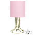 Abajur Torre Cilindrico Rosa com Aramado Dourado
