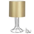 Abajur Torre Cilindrico Shantung Dourado com Aramado Cromado