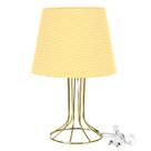 Abajur Torre Dome Amarelo/bolinha Com Aramado Dourado