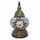 Abajur Turco Mosaico Metal Vidro Azul e Branco Bivolt 22 cm