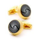 Abotoaduras banhadas a ouro com padrão espiral preto 17g