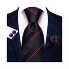 Abotoaduras e Gravata de Seda Listrada - Azul, Amarelo e Rosa - Para Smoking Masculino