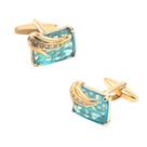 Abotoaduras elegantes em ouro e cristal azul para homens - Square Des