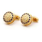 Abotoaduras elegantes redondas banhadas a ouro para homens com cristal azul