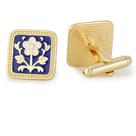 Abotoaduras, esmalte banhado a ouro com design de flores brancas