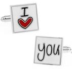 Abotoaduras I Love You para homens com design quadrado elegante