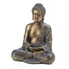 Acento decorativo de estátua e um Buda tranquilo sentado