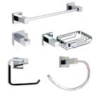 Acessórios De Banheiro Quadrado Aço Inox Kit 5 Peças Cromado
