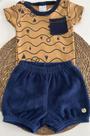 Aconjuntado shorts e camisa Tileesul masculino azul e marrom TAM 6/9 m
