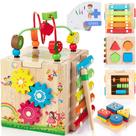 Activity Cube Bravmate Wooden Montessori 8 em 1 para crianças maiores de 18 milhões