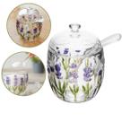 Acucareio Cristal Com Colher e Tampa Lavanda Hand Painting