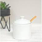 Açucareiro Branco Porcelana Premium com Colher Bambu 200gr