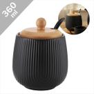 Açucareiro Cerâmica Preto Tampa Bambu Com Colher 360ml Linha Oásis Pote Porta Açúcar Luxo Mesa Posta Cantinho do Café Cozinha Decoração