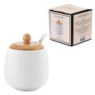 Açucareiro Com Colher De Cerâmica E Tampa Bambu 360ml Cor Branco